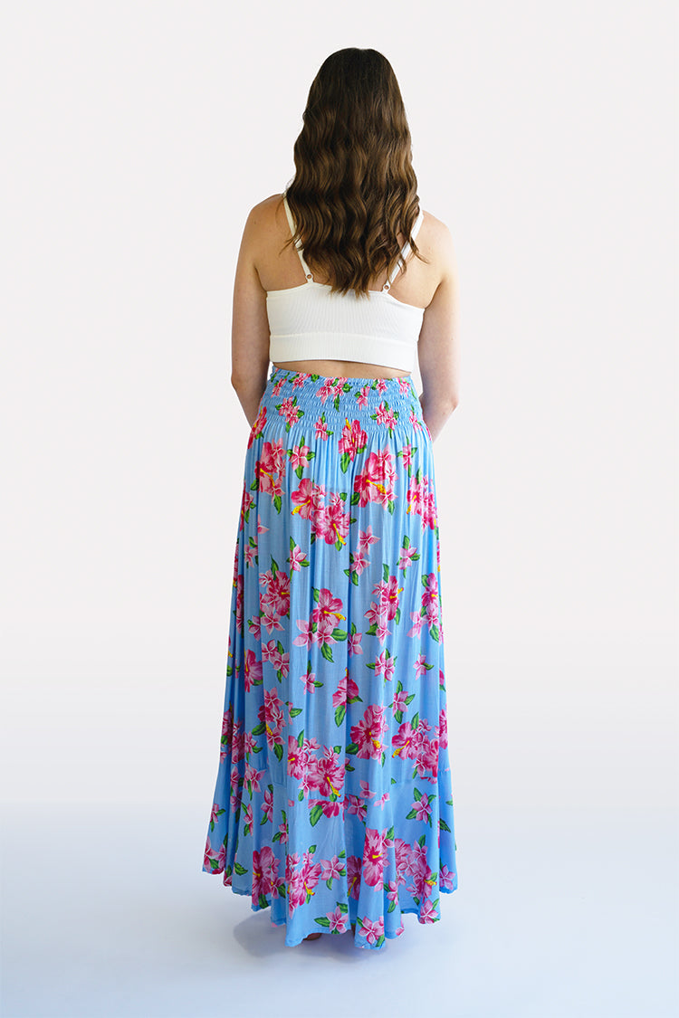 Aloha Hibiscus Blue Shelly Boho Skirt