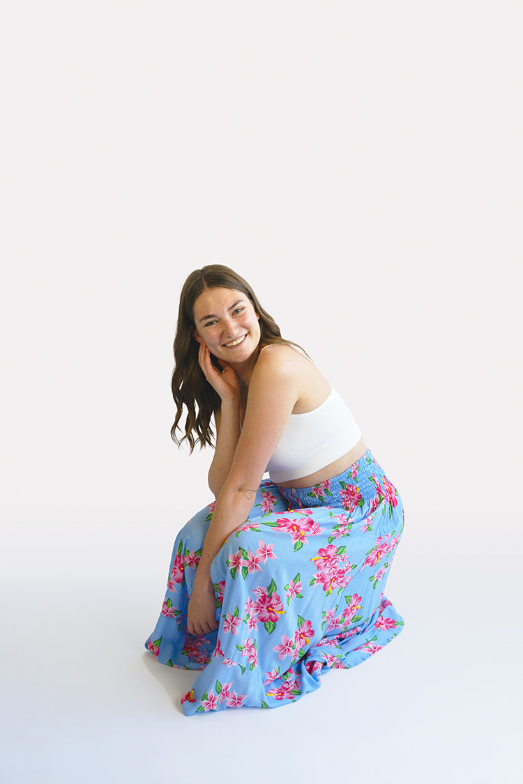 Aloha Hibiscus Blue Shelly Boho Skirt