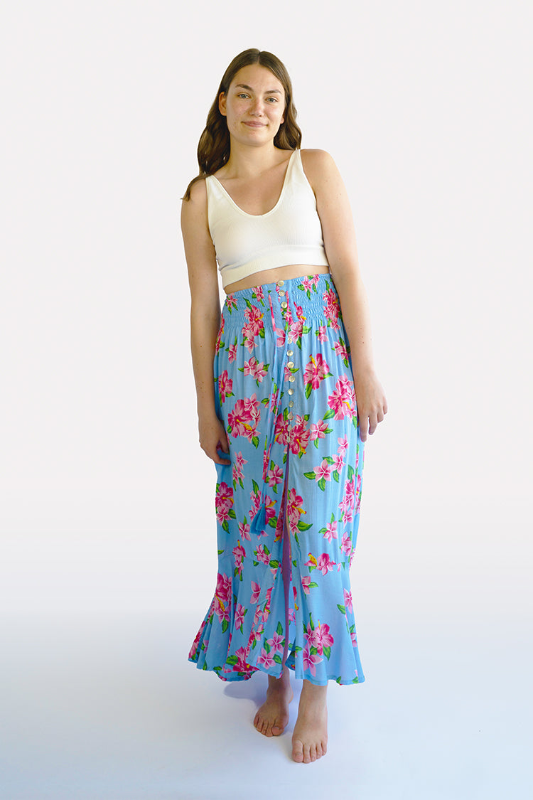 Aloha Hibiscus Blue Shelly Boho Skirt