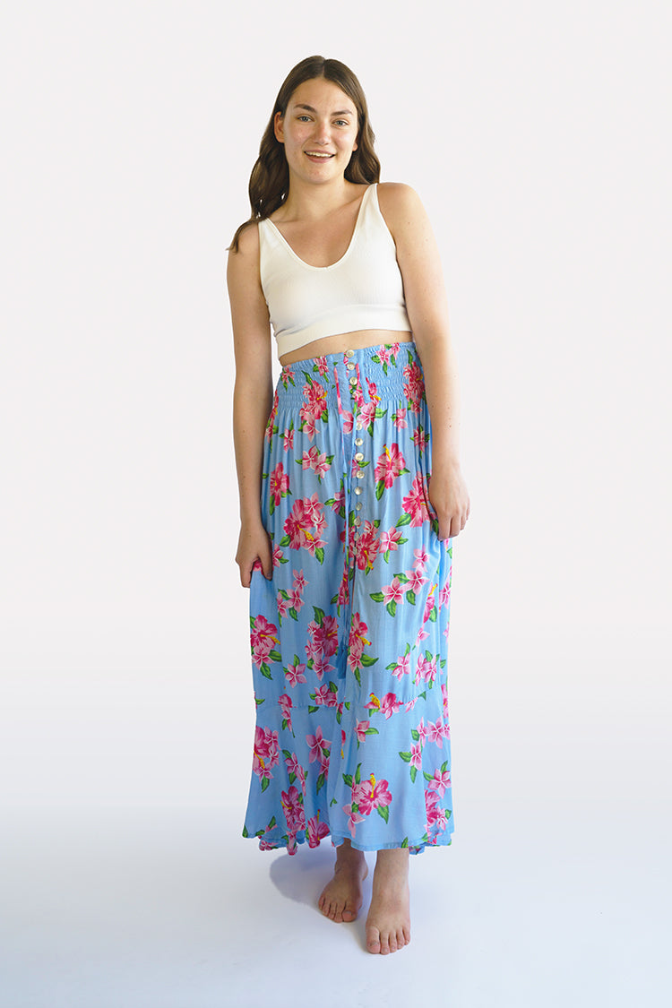 Aloha Hibiscus Blue Shelly Boho Skirt