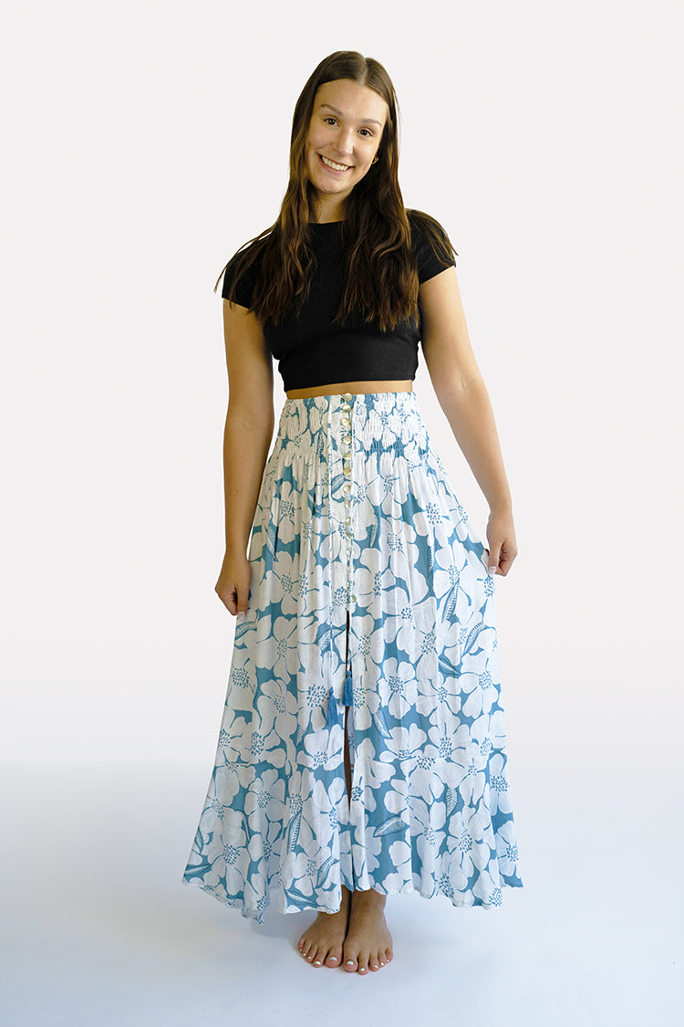 Blue Grey Magnolia Shelly Boho Skirt