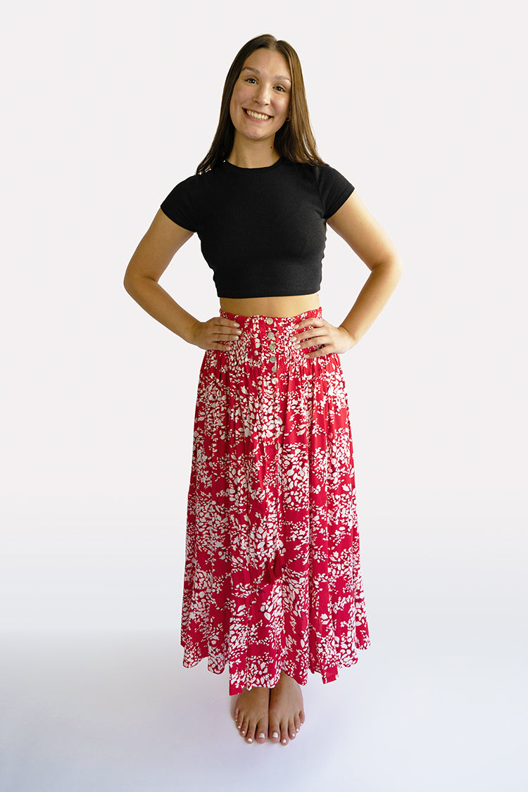 Red Bloom Shelly Boho Skirt