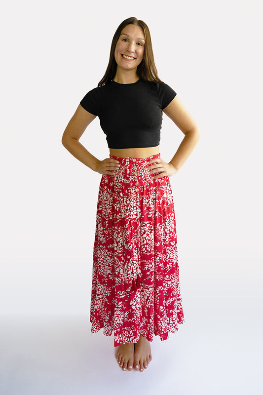 Red Bloom Shelly Boho Skirt