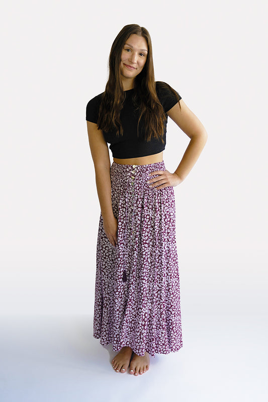 Wild Daisy Maroon Shelly Boho Skirt