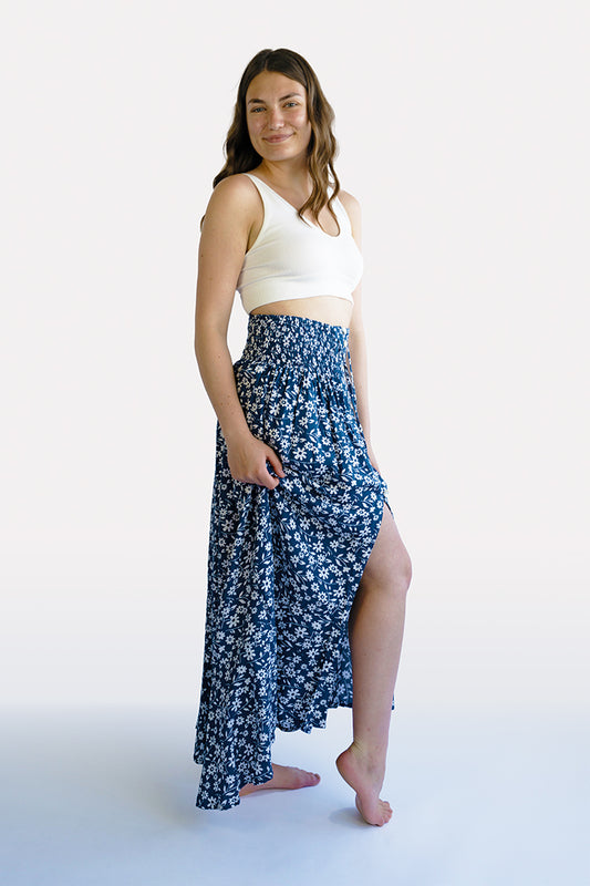 Navy Wild Daisy Shelly Boho Skirt