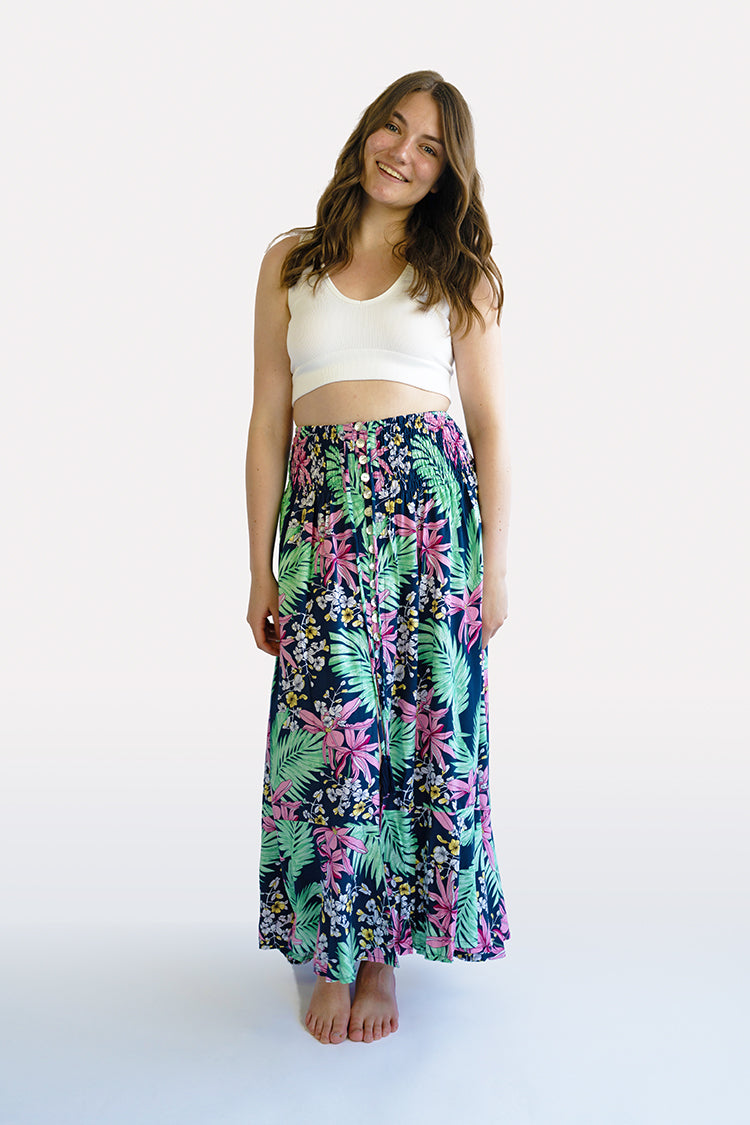 Wildflower Magnolia Navy Shelly Boho Skirt