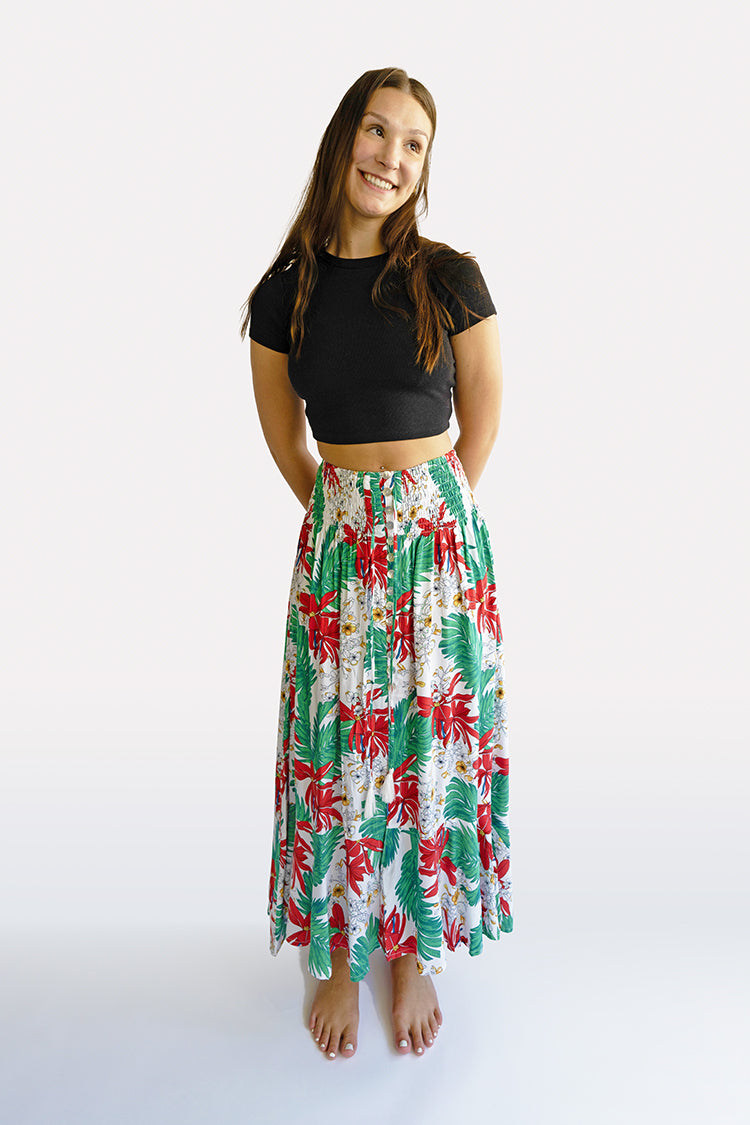 Wildflower Magnolia White Shelly Boho Skirt